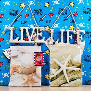 4 Pieces Ocean Aged Wood Wall Decor Wall Art Farmhouse Hanging Decoration New